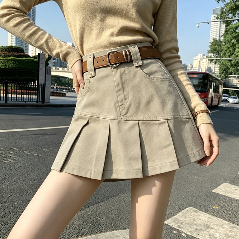 실사 가을 달콤한 차가운 핫걸 학원 플리츠 스커트 여성 작은 키 연령 감소 다용도 한 마디 캐주얼 반신 미니 스커트 이미지 2