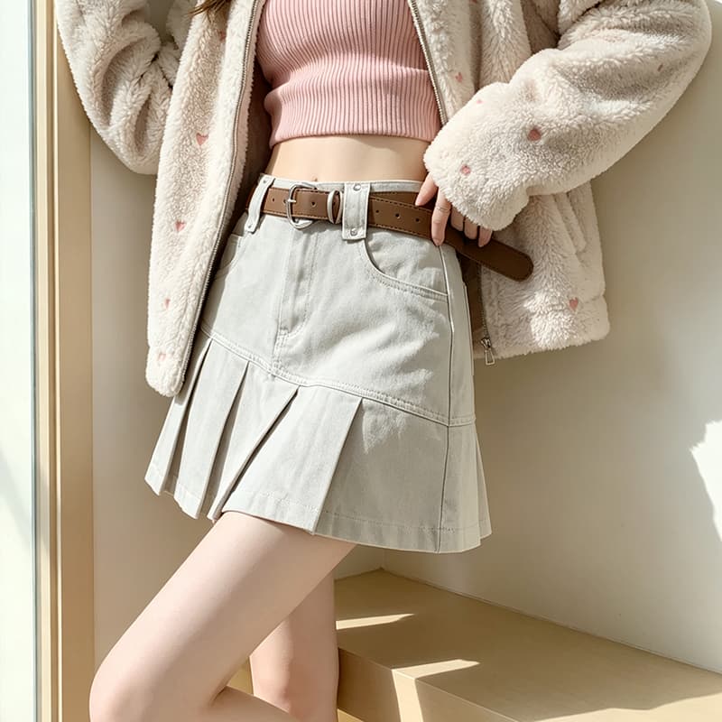 실사 가을 달콤한 차가운 핫걸 학원 플리츠 스커트 여성 작은 키 연령 감소 다용도 한 마디 캐주얼 반신 미니 스커트 이미지 4