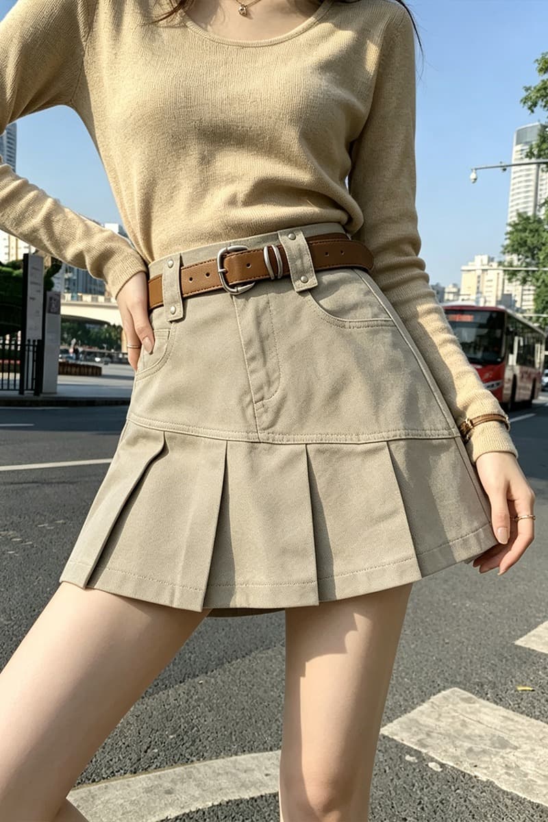 실사 가을 달콤한 차가운 핫걸 학원 플리츠 스커트 여성 작은 키 연령 감소 다용도 한 마디 캐주얼 반신 미니 스커트 이미지 7