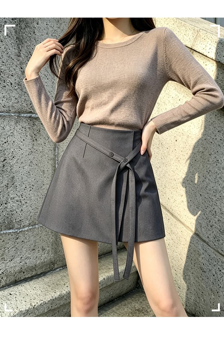 실사 검정색 불규칙 정장 미니 스커트 여성 가을 겨울 새로운 하나 슬라이스 정장 치마 노출 방지 치마 반신 치마바지 상세 이미지 19