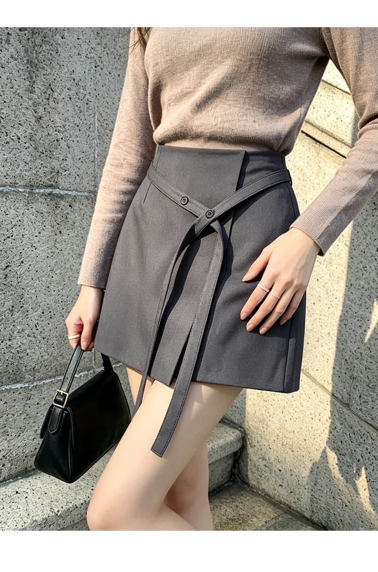 실사 검정색 불규칙 정장 미니 스커트 여성 가을 겨울 새로운 하나 슬라이스 정장 치마 노출 방지 치마 반신 치마바지 상세 이미지 23