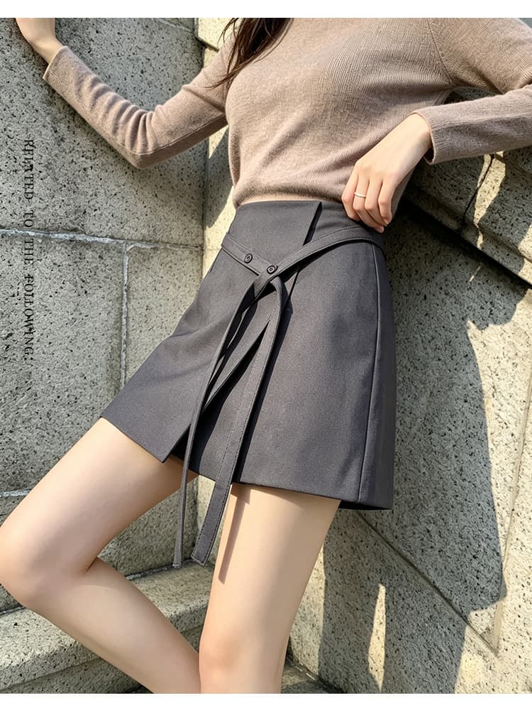 실사 검정색 불규칙 정장 미니 스커트 여성 가을 겨울 새로운 하나 슬라이스 정장 치마 노출 방지 치마 반신 치마바지 상세 이미지 24