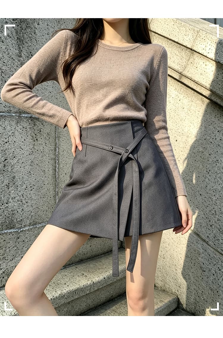 실사 검정색 불규칙 정장 미니 스커트 여성 가을 겨울 새로운 하나 슬라이스 정장 치마 노출 방지 치마 반신 치마바지 상세 이미지 26