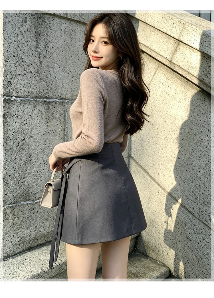 실사 검정색 불규칙 정장 미니 스커트 여성 가을 겨울 새로운 하나 슬라이스 정장 치마 노출 방지 치마 반신 치마바지 상세 이미지 27