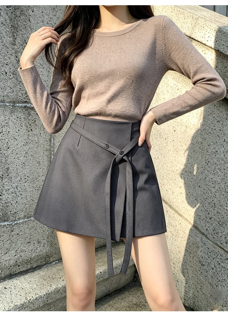 실사 검정색 불규칙 정장 미니 스커트 여성 가을 겨울 새로운 하나 슬라이스 정장 치마 노출 방지 치마 반신 치마바지 상세 이미지 28