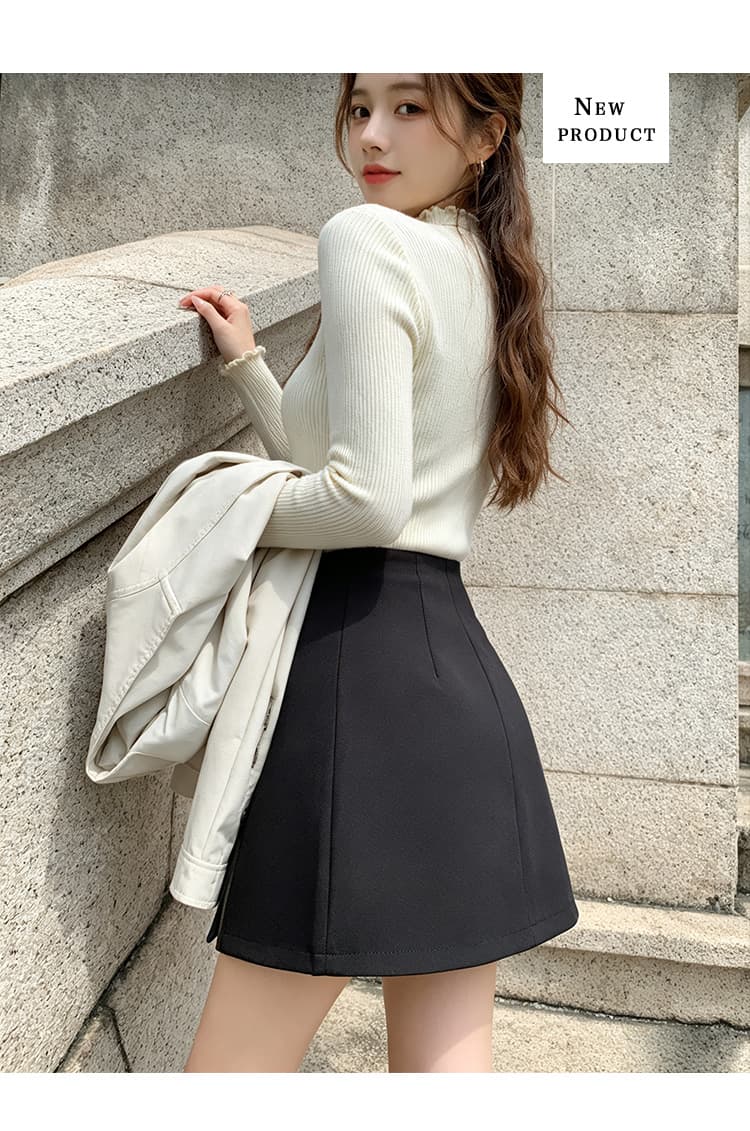 실사 정장 반신 스커트 봄과 가을 작은 키 하이웨이스트 노출 방지 트임 핫걸 한 마디 타이트 스커트 미니 스커트 바지 상세 이미지 11
