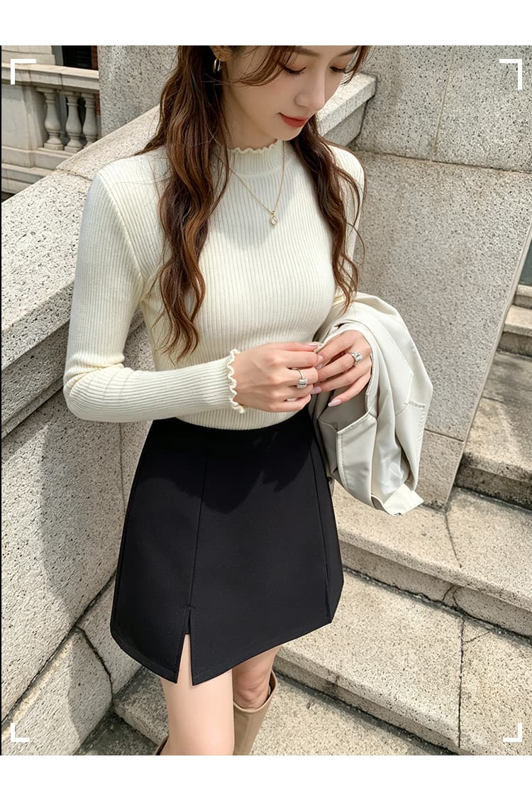실사 정장 반신 스커트 봄과 가을 작은 키 하이웨이스트 노출 방지 트임 핫걸 한 마디 타이트 스커트 미니 스커트 바지 상세 이미지 19