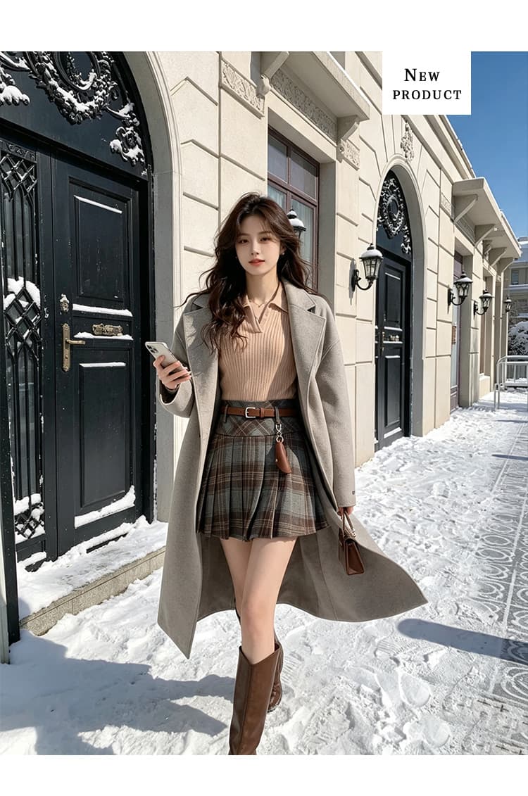 실사 2026 새 버전 달콤한 매운맛 바람 다용도 몸매 가꾸기 하이웨이스트 모직 체크무늬 플리츠 스커트 반신 스커트 납품 벨트 상세 이미지 25