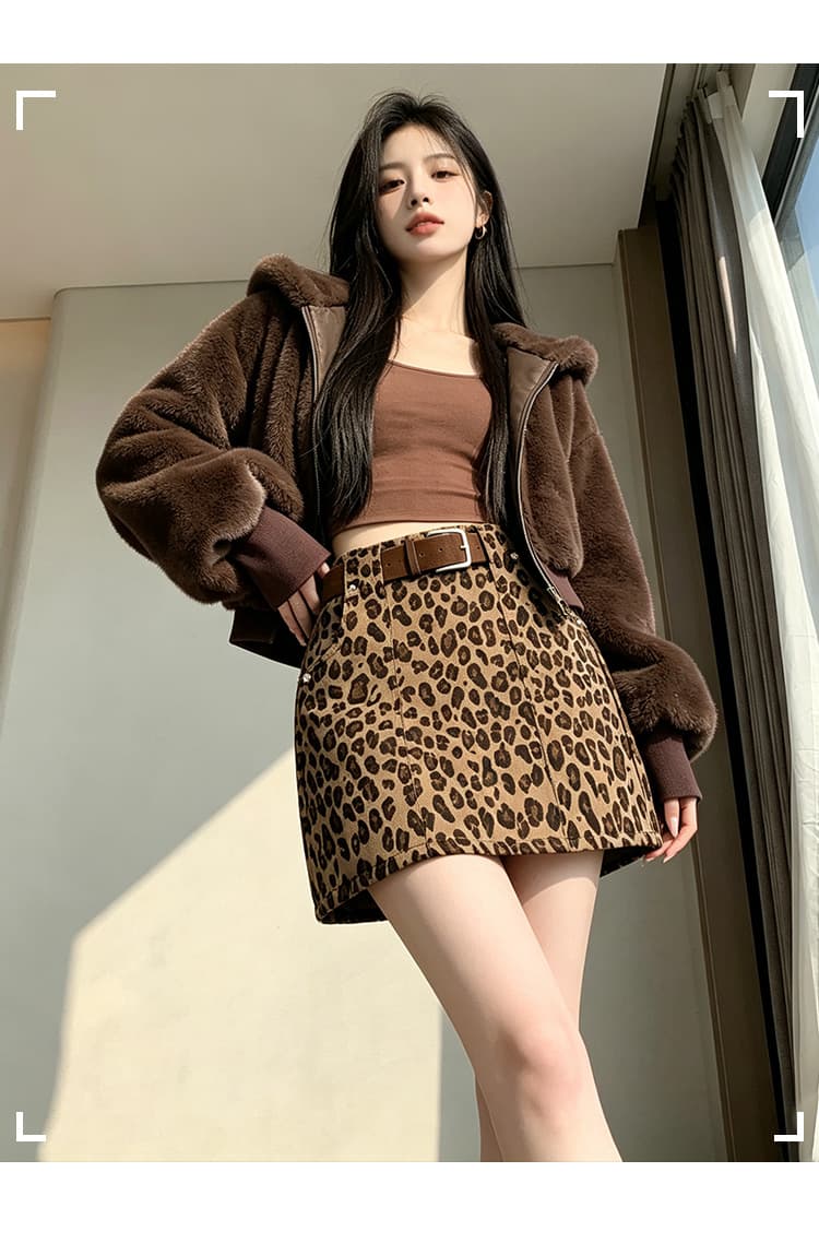 실사 레오파드 무늬 미니 스커트 여성 가을과 겨울 고급 자이언트 잘 생긴 반신 스커트 아메리칸 핫걸 노출 방지 한 마디 타이트 스커트 상세 이미지 12