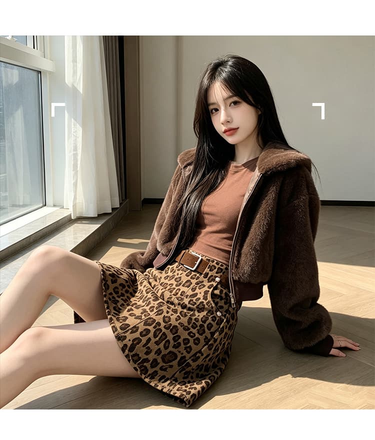 실사 레오파드 무늬 미니 스커트 여성 가을과 겨울 고급 자이언트 잘 생긴 반신 스커트 아메리칸 핫걸 노출 방지 한 마디 타이트 스커트 상세 이미지 15