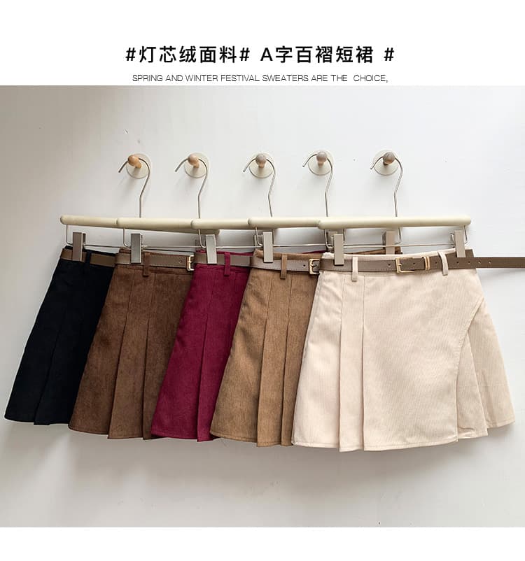 실사 한 부서 코듀로이 반신 스커트 여성 하이웨이스트 비대칭 디자인 센스 플리츠 안감 레트로 슬림해 보이는 짧은 치마 상세 이미지 2