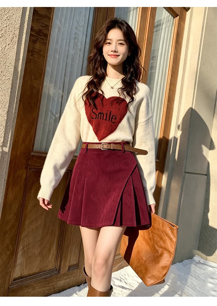 실사 한 부서 코듀로이 반신 스커트 여성 하이웨이스트 비대칭 디자인 센스 플리츠 안감 레트로 슬림해 보이는 짧은 치마 상세 이미지 20