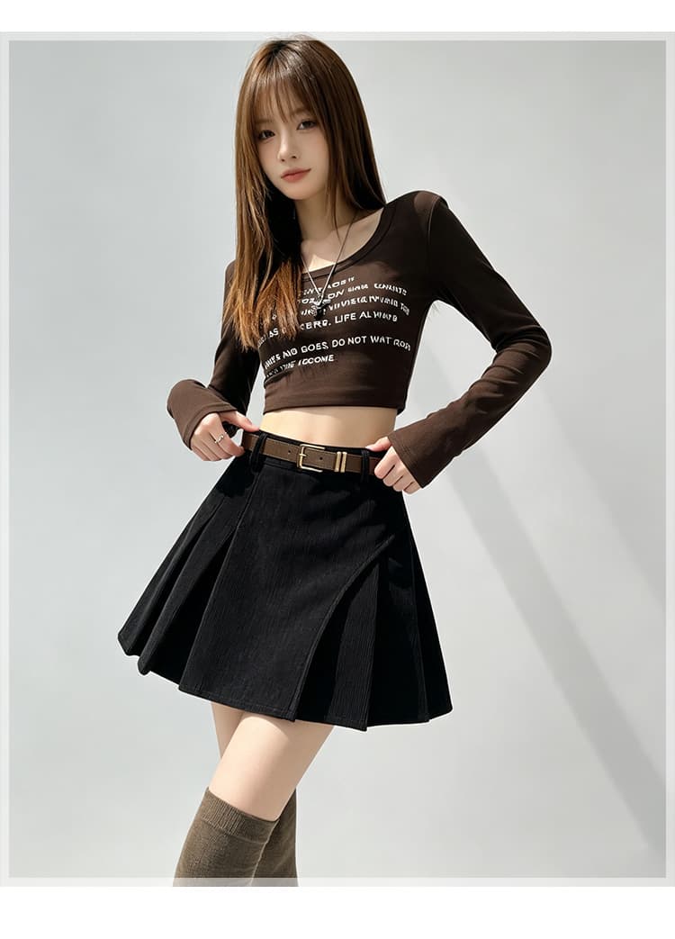 실사 한 부서 코듀로이 반신 스커트 여성 하이웨이스트 비대칭 디자인 센스 플리츠 안감 레트로 슬림해 보이는 짧은 치마 상세 이미지 33