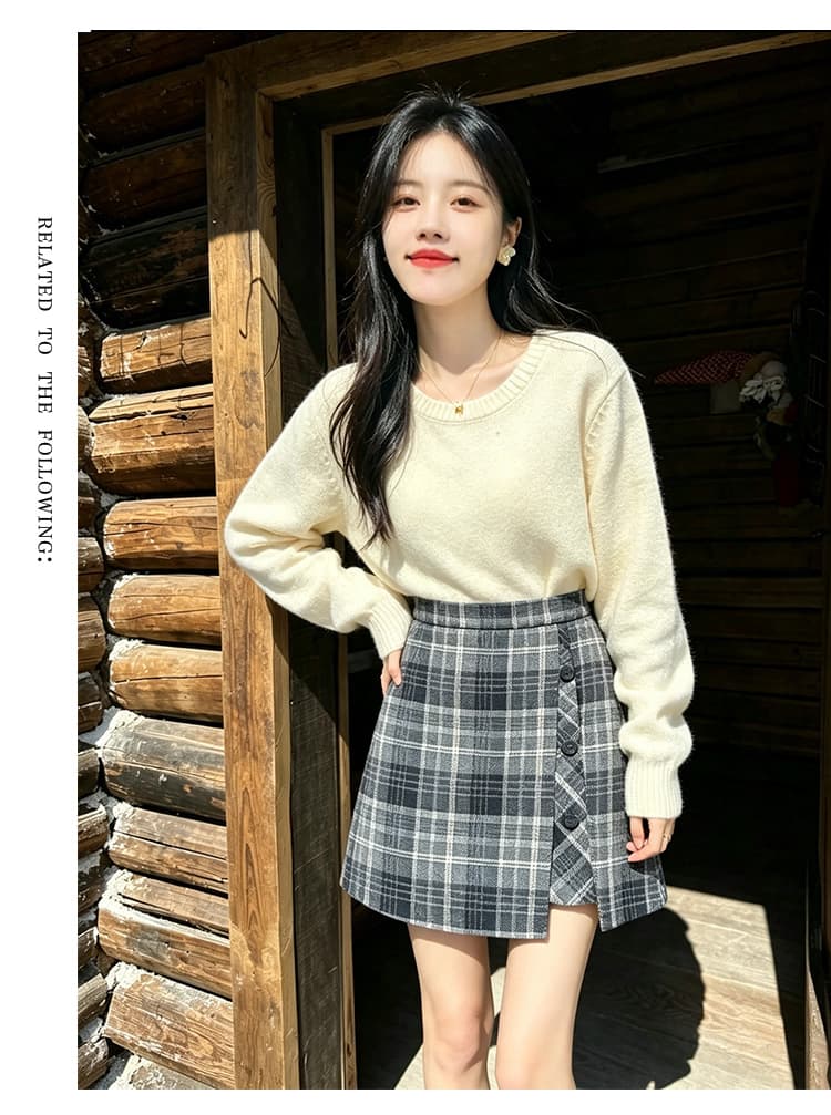실사 2026 년 가을 새로운 하이웨이스트 폭발 체크무늬 모직 반신 스커트 불규칙 A라인 스커트 타이트 스커트 미니 스커트 상세 이미지 10