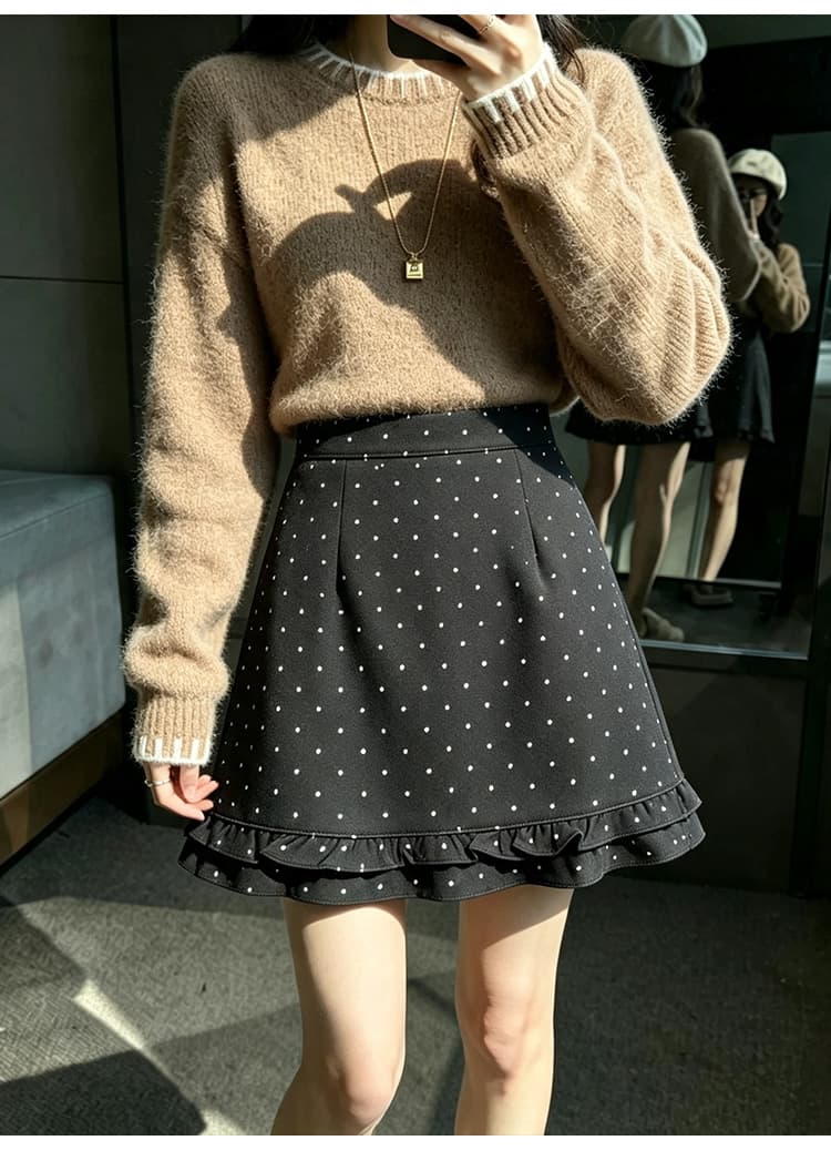 실사 프릴 도트 무늬 반신 스커트 타이트 스커트 미니 스커트 여성 2026 년 새로운 반 스커트 한 마디 miu 부서 착용 가져 가라. 치마 상세 이미지 12