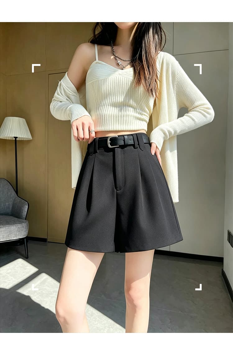 실사 검정색 정장 반바지 여성 봄 가을 2026 하이웨이스트 슬림해 보이는 루즈핏 스트레이트 캐주얼 넓은 다리가 짧다. 바지 벨트 포함 상세 이미지 15