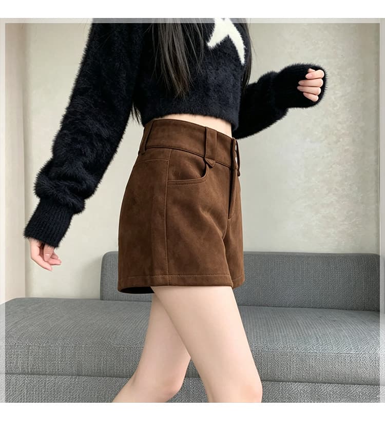 실사 아메리칸 레트로 디자인 센스 스웨이드 원단 슬림해 보이는 패션 반바지 여성 2026 새로운 가을 겨울 새로운 핫 바지 상세 이미지 12