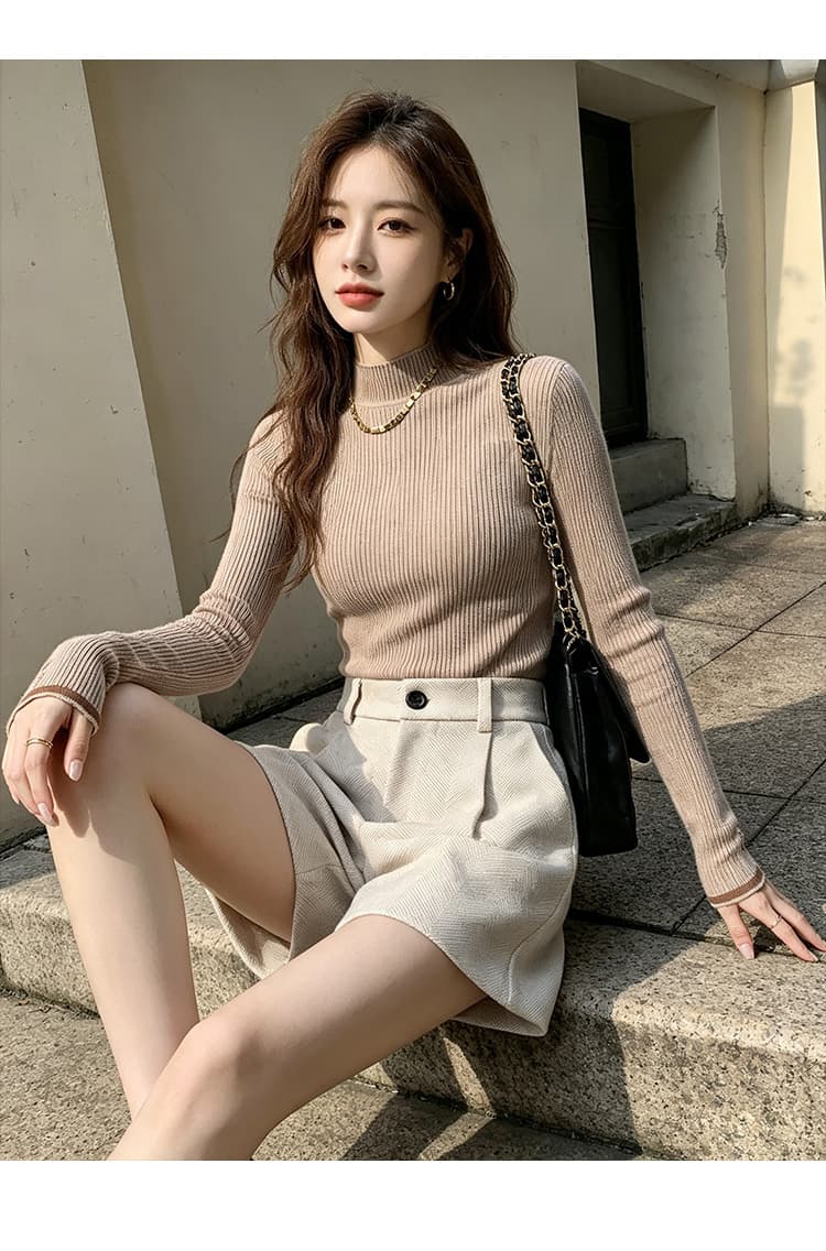 실사 사선 무늬 모직 반바지 2026 가을 겨울 새로운 패션 미니멀리즘 패션 한 마디 넓은 다리 하이웨이스트 슬림해 보이는 부츠 팬츠 상세 이미지 15