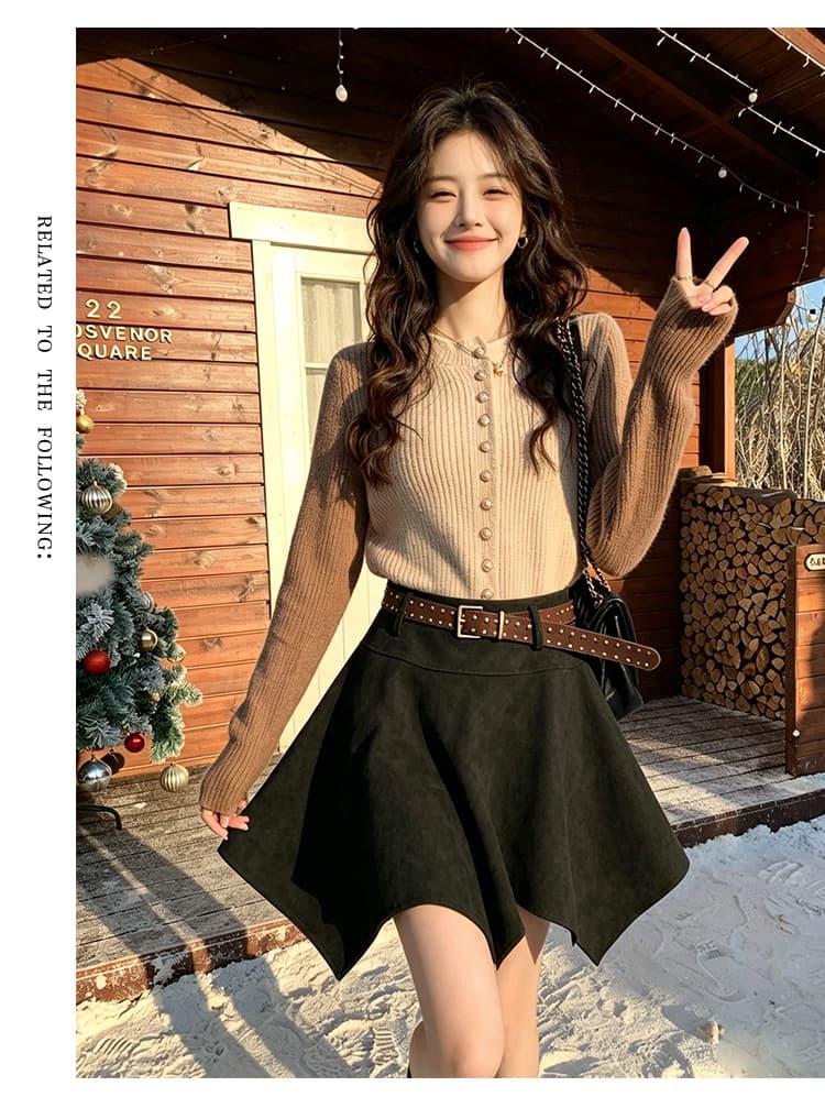 실사 스웨이드 원단 불규칙 반신 스커트 여성 가을 새로운 아름다움 라드. 바람 하이웨이스트 슬림해 보이는 한 마디 짧은 치마 상세 이미지 16