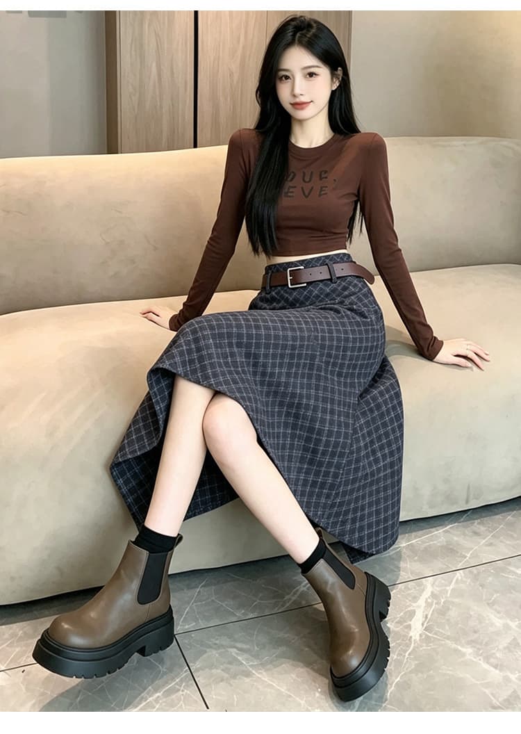 실사 레트로 체크무늬 불규칙 반신 스커트 여성 2026 가을 새로운 하이웨이스트 다용도 한 마디 중간 길이 치마 상세 이미지 13
