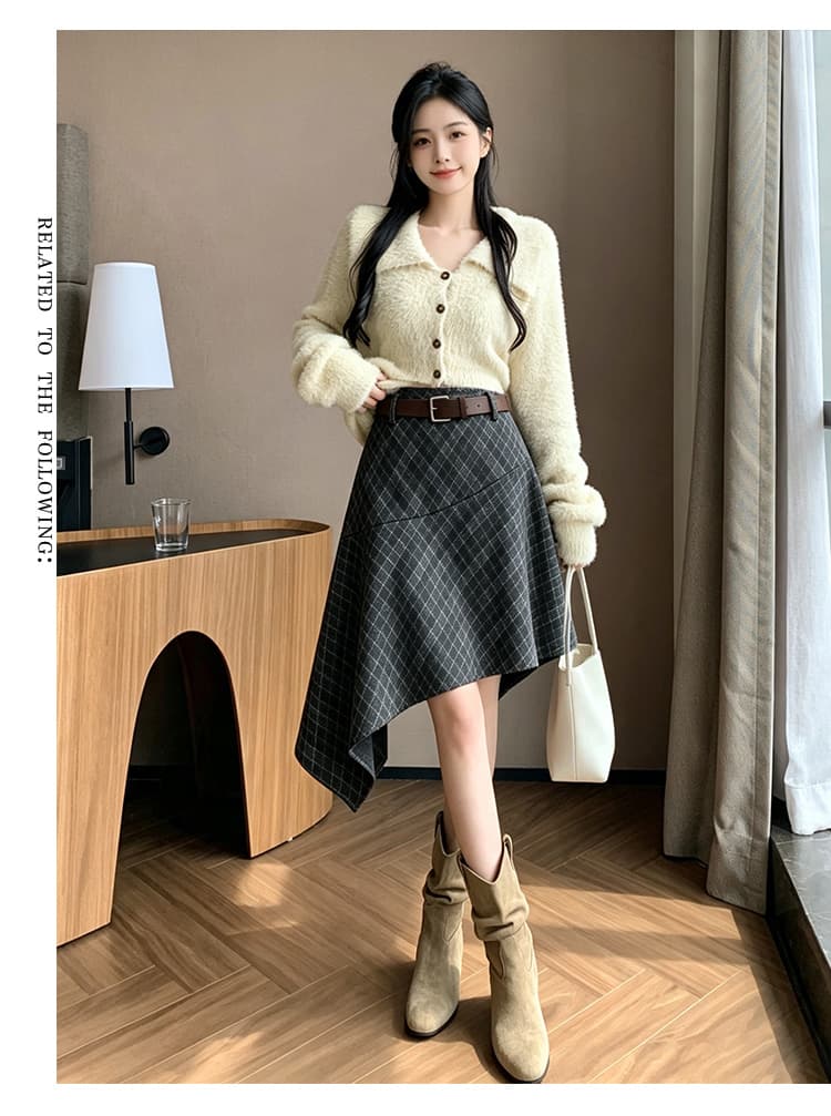 실사 레트로 체크무늬 불규칙 반신 스커트 여성 2026 가을 새로운 하이웨이스트 다용도 한 마디 중간 길이 치마 상세 이미지 23
