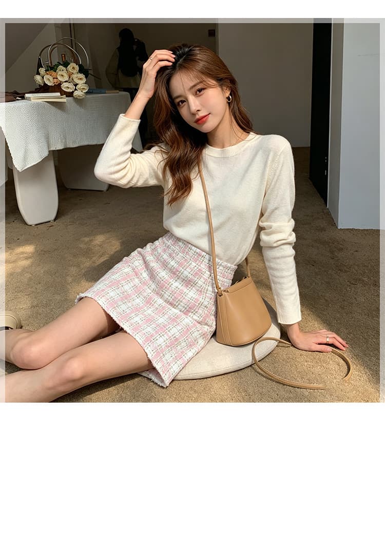 실사 2026 가을 프랑스식 빛 요리 한 바람 체크무늬 미니 스커트 작은 키 타이트 스커트 슬림해 보이는 한 마디 타이트 스커트 작은 샤넬 스타일 상세 이미지 12
