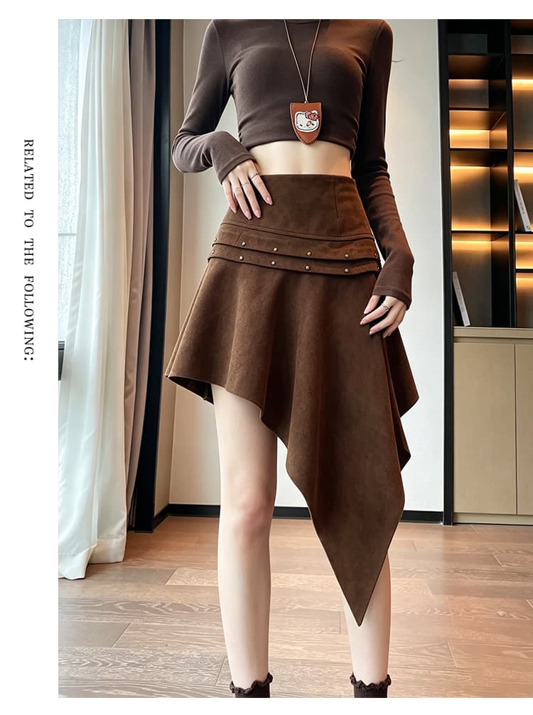 실사 디자인 센스 가을 겨울 레트로 사슴 캐시미어 불규칙 프릴 한 마디 반신 스커트 핫걸 바람 미니 스커트 중간 스커트 상세 이미지 10