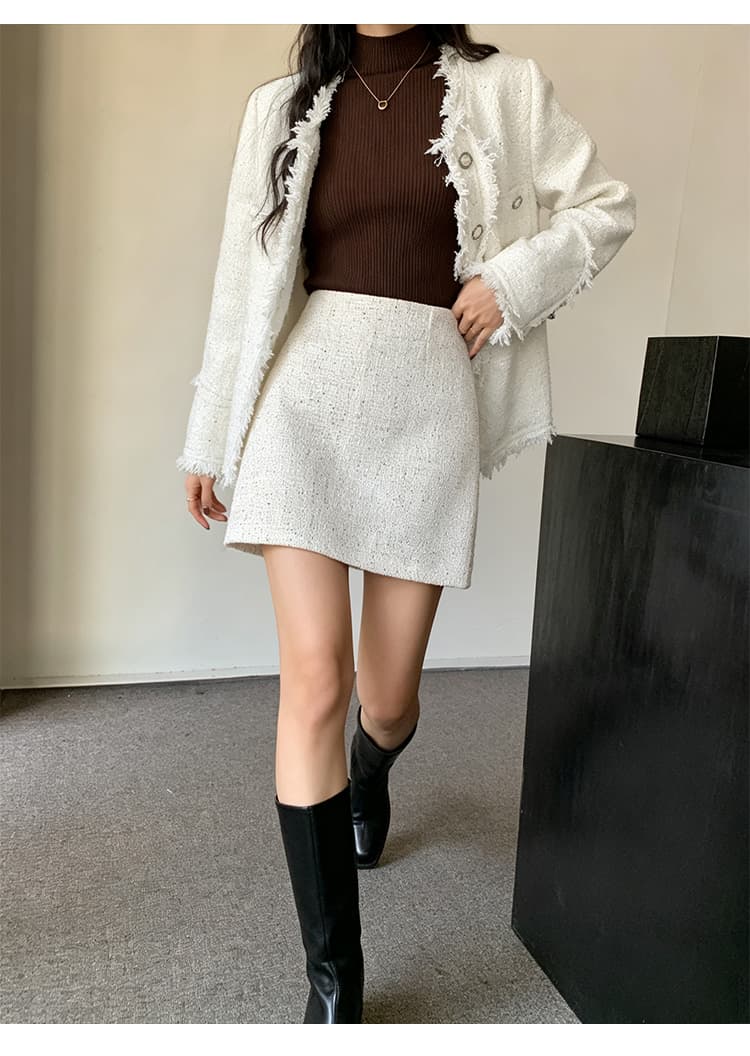 실사 반신 스커트 가을 겨울 소녀 작은 샤넬 스타일 미니 스커트 빛나는 모직 스팽글 치마 트위드 어린이 한 걸음 타이트 스커트 상세 이미지 13