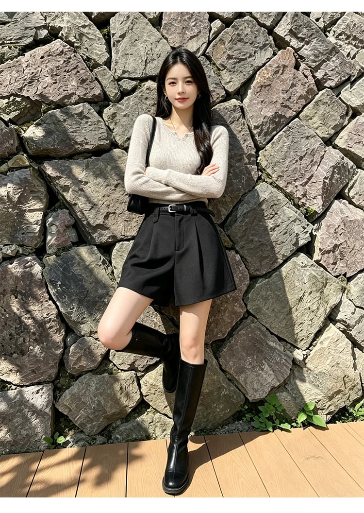 실사 정장 반바지 여성 봄과 가을 외출용 넓은 다리 2026 새로운 가을 겨울철 하이웨이스트 한 마디 브라운 부츠 팬츠 상세 이미지 27