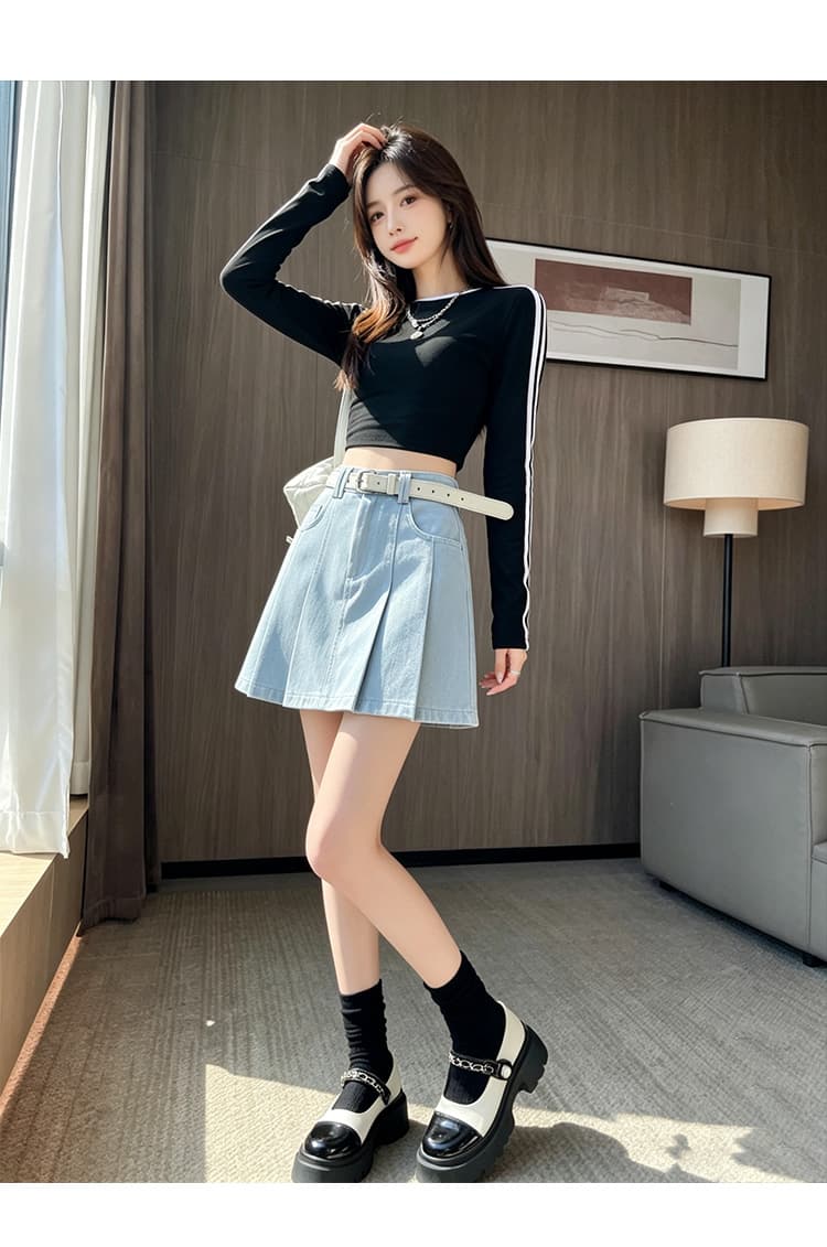 실사 2026 새로운 학원 데님 플리츠 미니 스커트 여성 작은 키 연령 감소 다용도 한 마디 캐주얼 반신 치마 상세 이미지 10