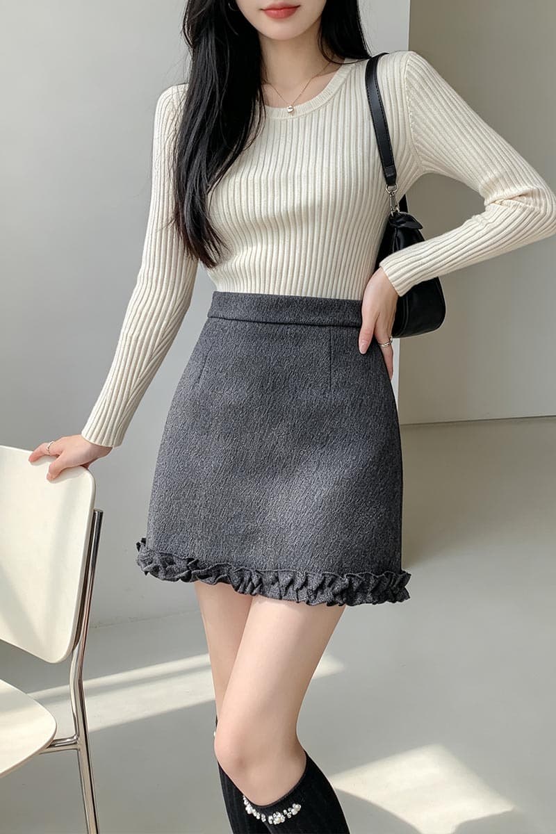 실사 프랑스식 회색 모직 퍼프 미니 스커트 2026 년 가을 겨울철 작은 키 레이스 프릴 반신 치마 이미지 7