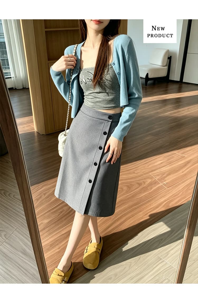 실사 반신 스커트 여성 정장 타이트 스커트 타이트 스커트 슬림해 보이는 트임 중 섹션 긍정적 인 로드 중 검정색 경력 출퇴근 A라인 스커트 상세 이미지 10
