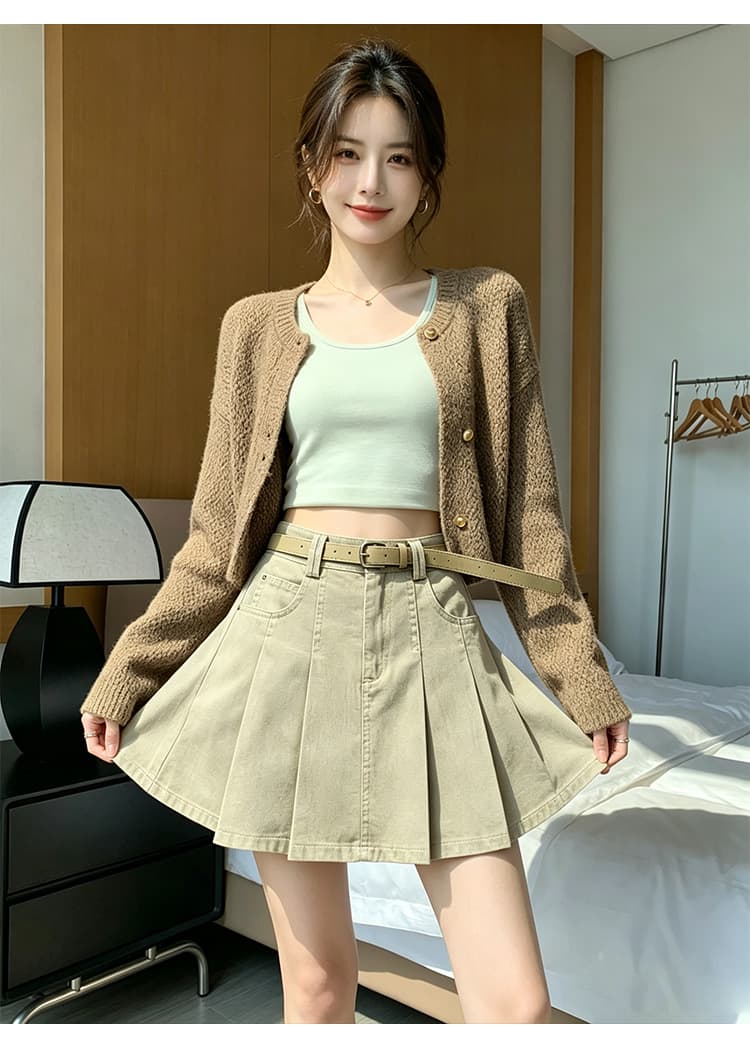 실사 가을 겨울 새로운 달콤한 차가운 핫걸 학원 플리츠 스커트 작은 키 연령 감소 다용도 한 마디 캐주얼 반신 미니 스커트 상세 이미지 23
