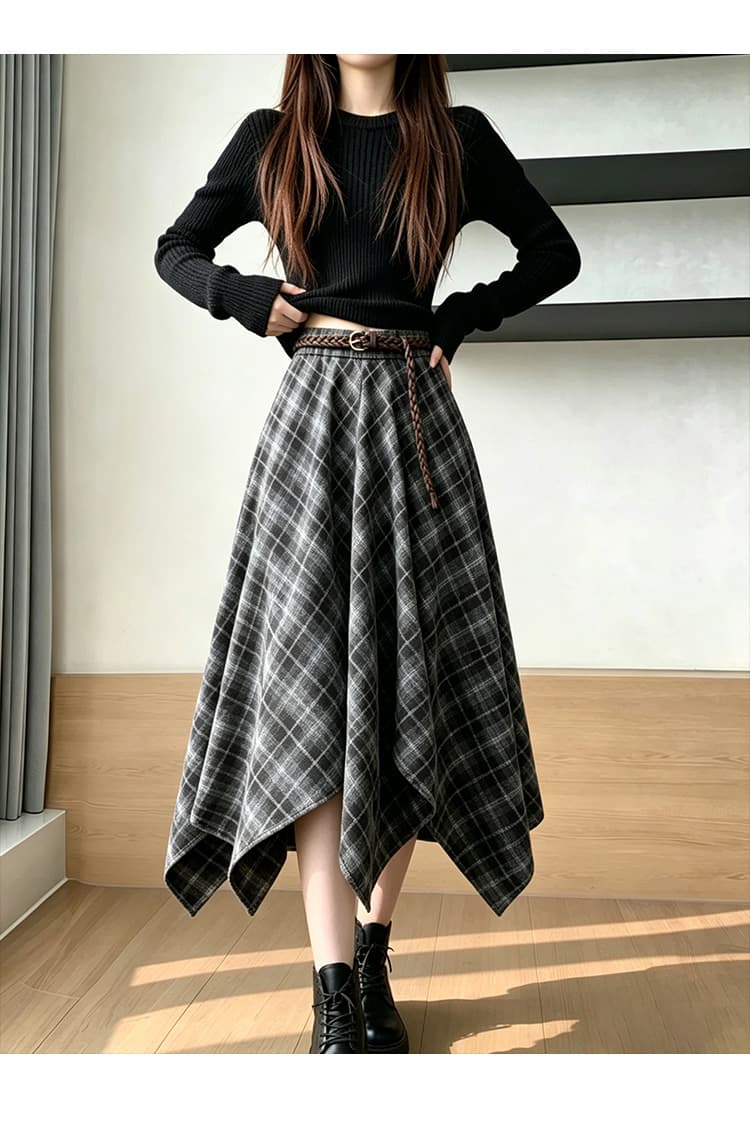 실사 불규칙 레트로 체크무늬 플리츠 반신 스커트 여성 하이웨이스트 한 마디 체크무늬 품격 중간 길이 스커트 2026 새로운 상세 이미지 22