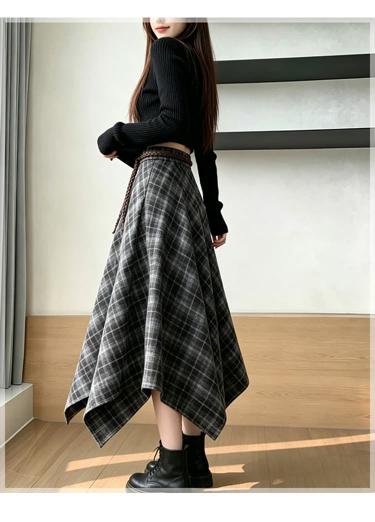 실사 불규칙 레트로 체크무늬 플리츠 반신 스커트 여성 하이웨이스트 한 마디 체크무늬 품격 중간 길이 스커트 2026 새로운 상세 이미지 26