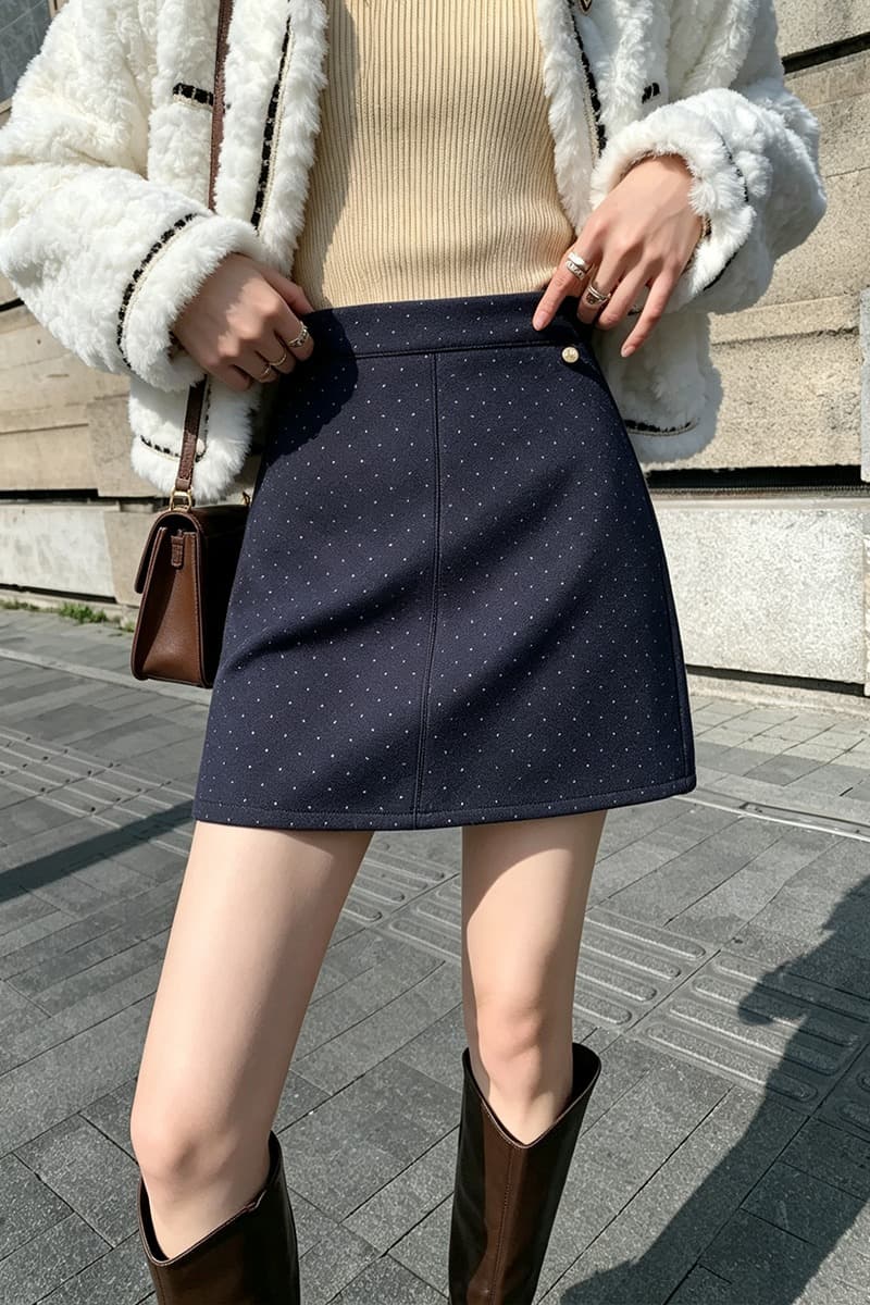실사 가을 겨울 한국 스타일 레트로 도트 무늬 우 드레스 하이웨이스트 chic 보온 모직 타이트 스커트 한 마디 반신 스커트 미니 스커트 이미지 7