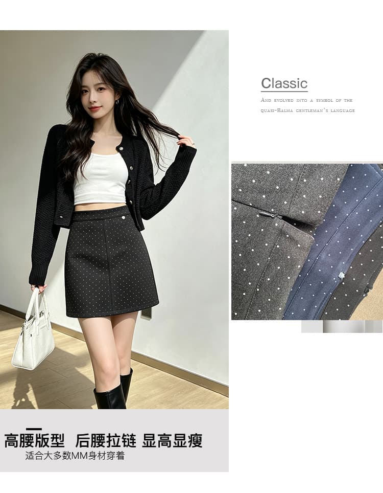 실사 가을 겨울 한국 스타일 레트로 도트 무늬 우 드레스 하이웨이스트 chic 보온 모직 타이트 스커트 한 마디 반신 스커트 미니 스커트 상세 이미지 3
