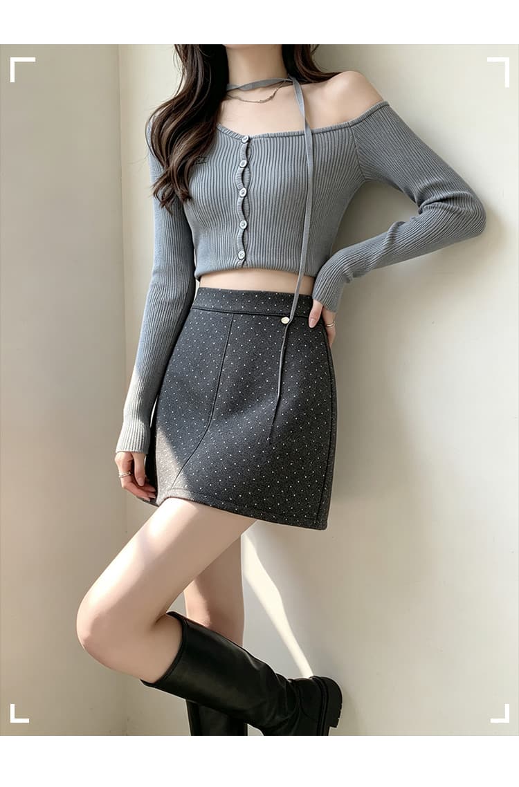실사 가을 겨울 한국 스타일 레트로 도트 무늬 우 드레스 하이웨이스트 chic 보온 모직 타이트 스커트 한 마디 반신 스커트 미니 스커트 상세 이미지 11