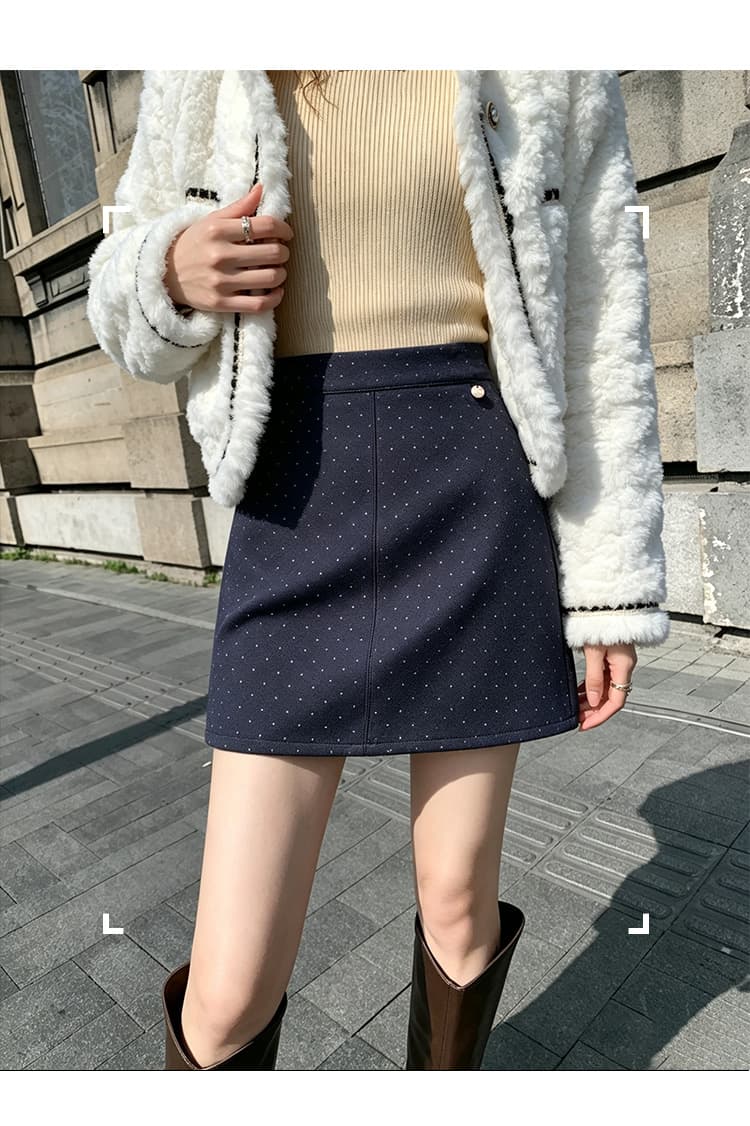 실사 가을 겨울 한국 스타일 레트로 도트 무늬 우 드레스 하이웨이스트 chic 보온 모직 타이트 스커트 한 마디 반신 스커트 미니 스커트 상세 이미지 14