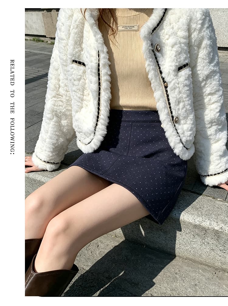 실사 가을 겨울 한국 스타일 레트로 도트 무늬 우 드레스 하이웨이스트 chic 보온 모직 타이트 스커트 한 마디 반신 스커트 미니 스커트 상세 이미지 16