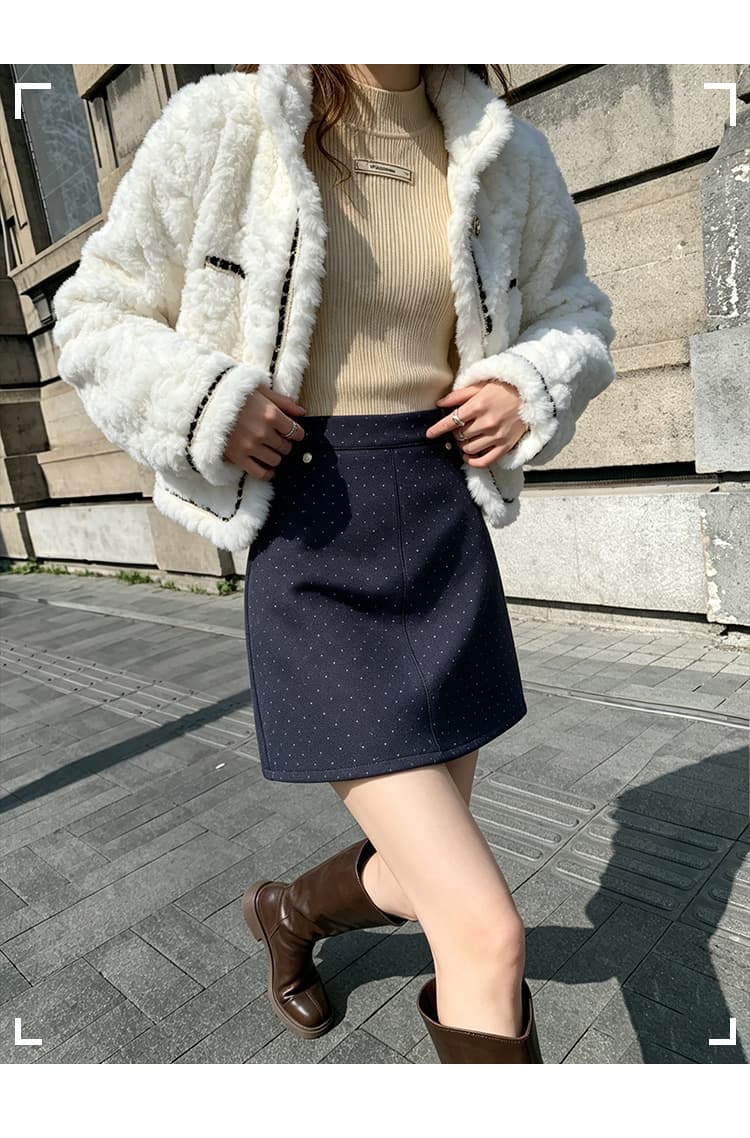 실사 가을 겨울 한국 스타일 레트로 도트 무늬 우 드레스 하이웨이스트 chic 보온 모직 타이트 스커트 한 마디 반신 스커트 미니 스커트 상세 이미지 18