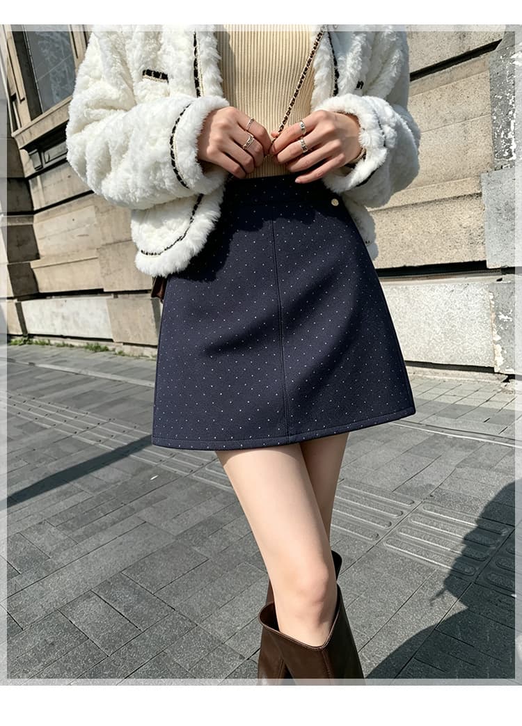 실사 가을 겨울 한국 스타일 레트로 도트 무늬 우 드레스 하이웨이스트 chic 보온 모직 타이트 스커트 한 마디 반신 스커트 미니 스커트 상세 이미지 19