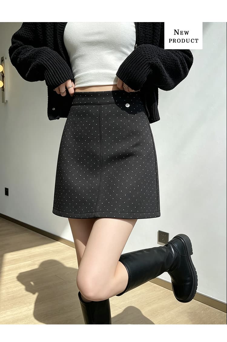 실사 가을 겨울 한국 스타일 레트로 도트 무늬 우 드레스 하이웨이스트 chic 보온 모직 타이트 스커트 한 마디 반신 스커트 미니 스커트 상세 이미지 24