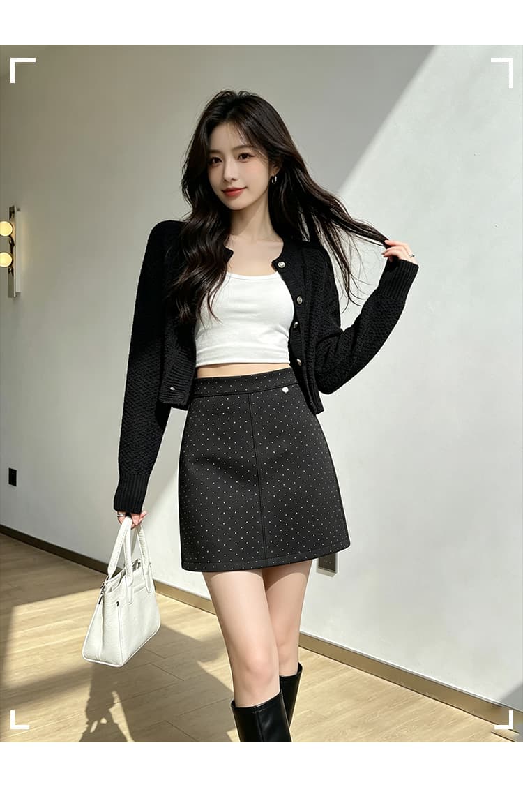 실사 가을 겨울 한국 스타일 레트로 도트 무늬 우 드레스 하이웨이스트 chic 보온 모직 타이트 스커트 한 마디 반신 스커트 미니 스커트 상세 이미지 25