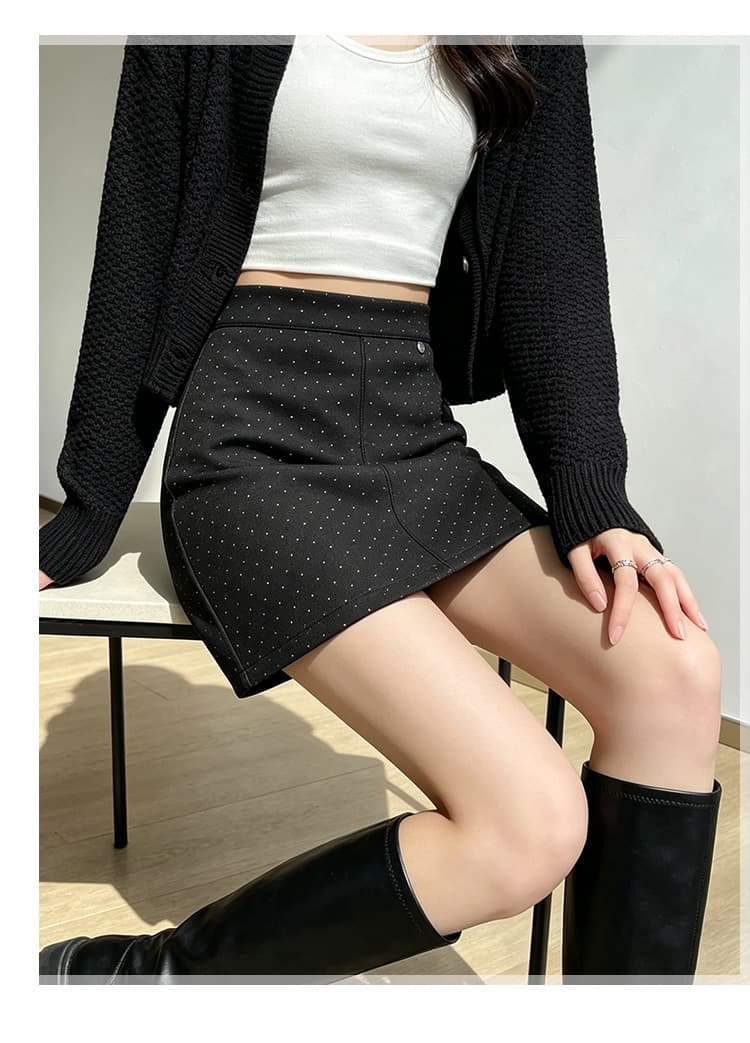 실사 가을 겨울 한국 스타일 레트로 도트 무늬 우 드레스 하이웨이스트 chic 보온 모직 타이트 스커트 한 마디 반신 스커트 미니 스커트 상세 이미지 26