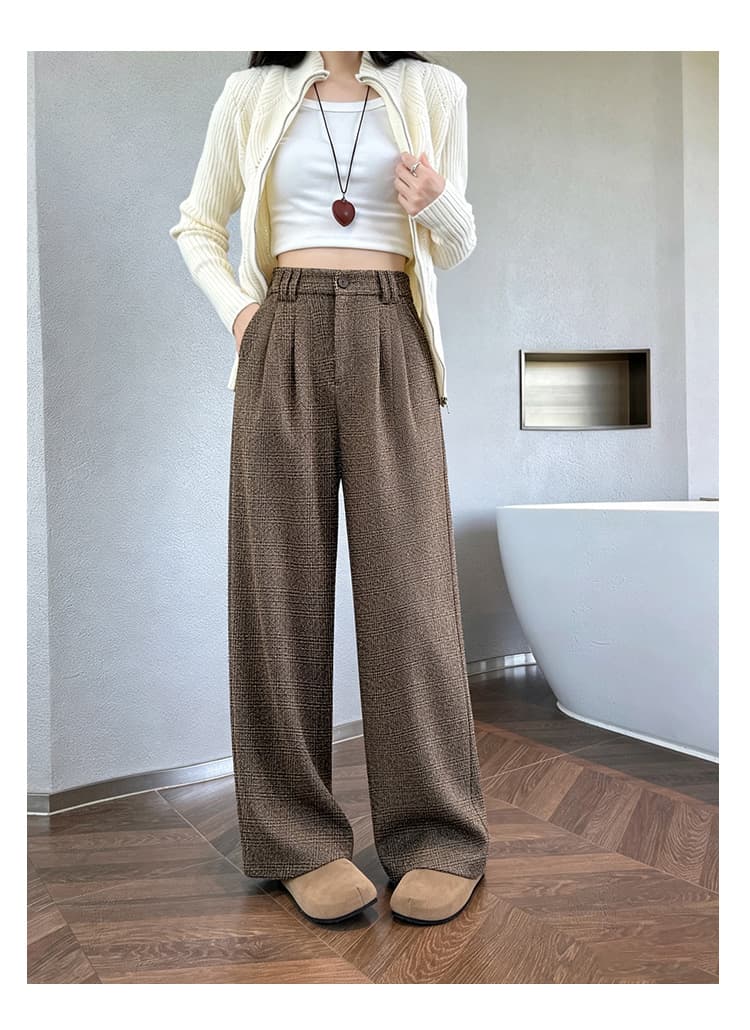 실사 2026 가을 겨울 아메리칸 오래된 돈 바람 꽃 회색 질감 모직 출퇴근 바람 명중 Pleat 마이크로 넓은 한 마디 캐주얼 긴 바지 상세 이미지 1