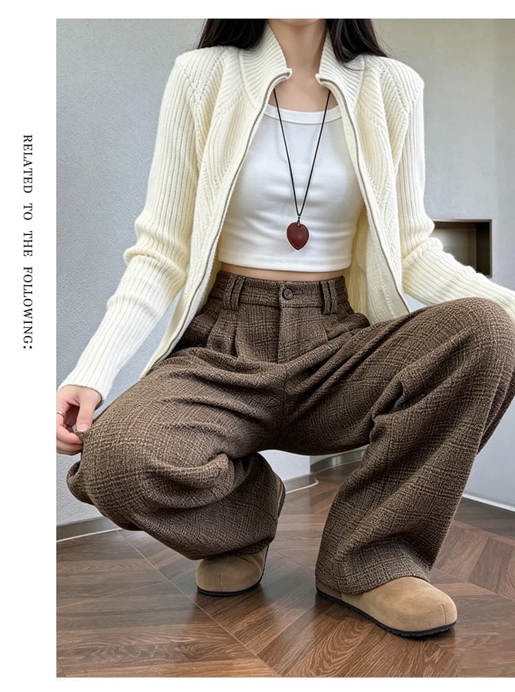 실사 2026 가을 겨울 아메리칸 오래된 돈 바람 꽃 회색 질감 모직 출퇴근 바람 명중 Pleat 마이크로 넓은 한 마디 캐주얼 긴 바지 상세 이미지 24