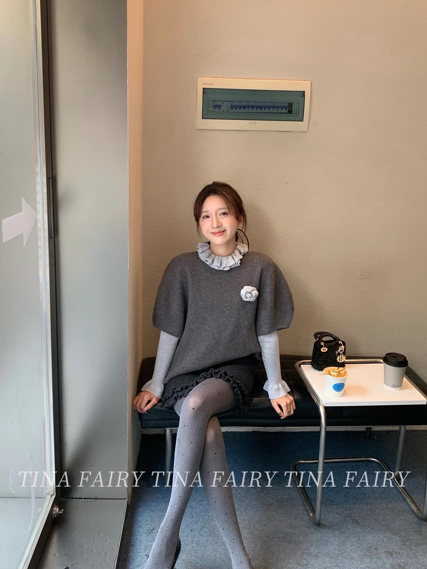 양모 프릴 니트 미니 스커트 물결무늬 곡물 반신 스커트 이미지 3