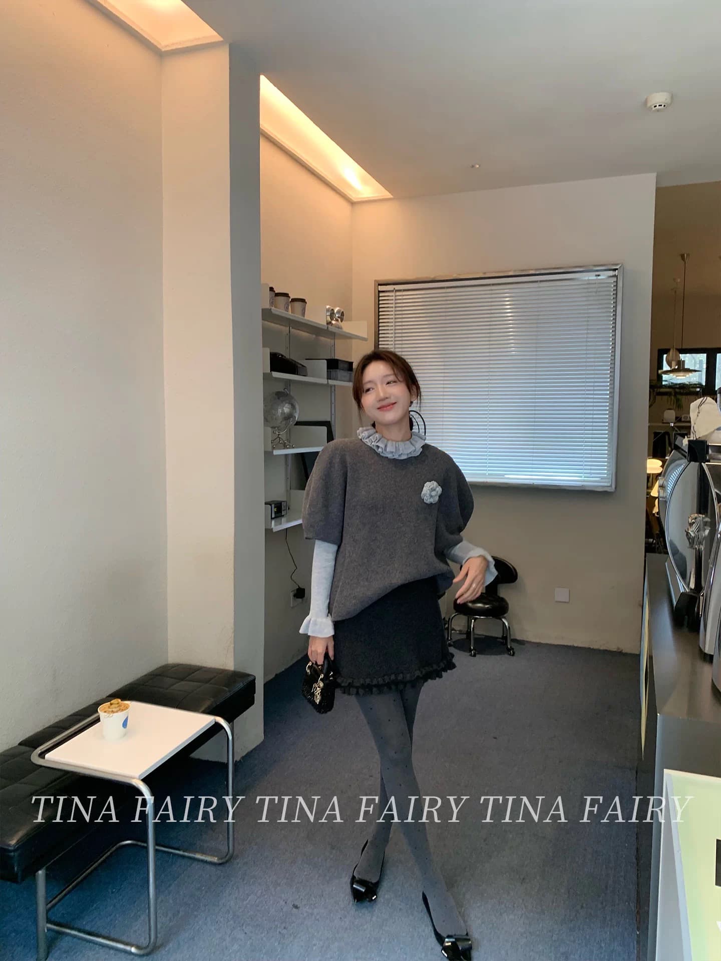 양모 프릴 니트 미니 스커트 물결무늬 곡물 반신 스커트 이미지 2