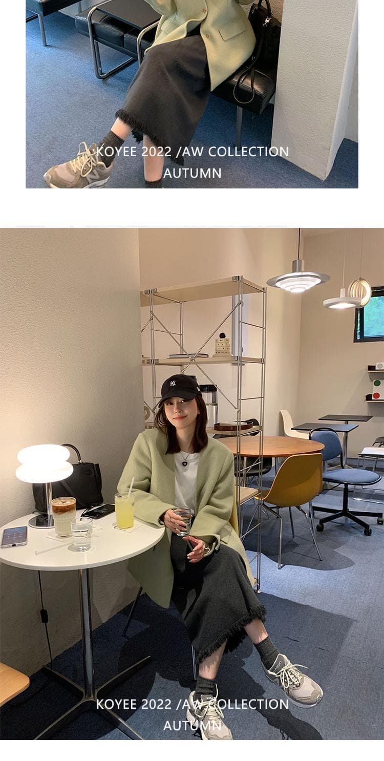 품격 술 측면 니트 스트레이트 회색 반신 스커트 여성 가을 겨울 하이웨이스트 이후 트임 디자인 센스 중간 길이 치마 상세 이미지 10